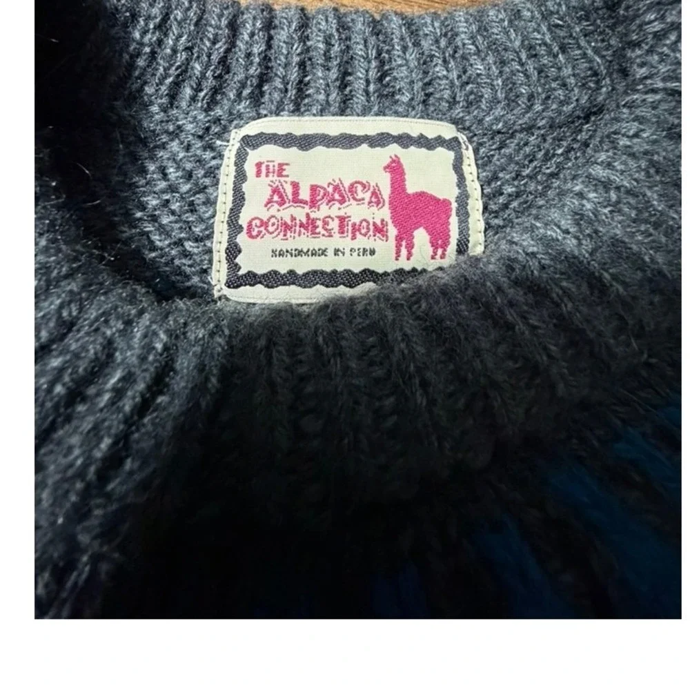 The Alpaca Connection Handmade Peru Wool Fair Isle People Sweater Blue L